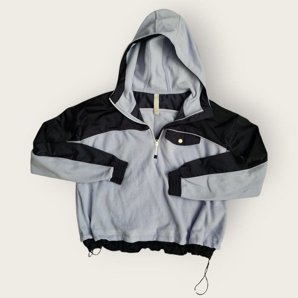 Athleta Pullover Women's Sz XXS Fleece Nylon 1/4 Zip Drawstring Hooded